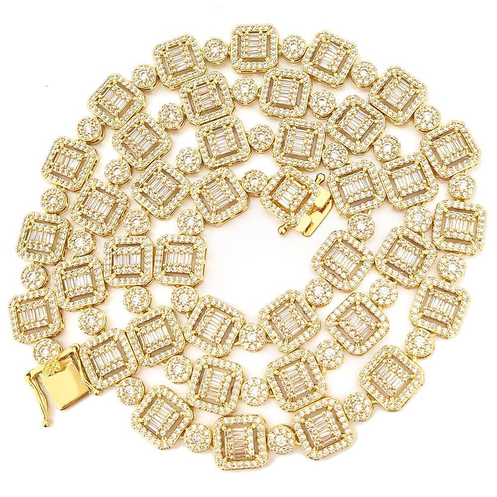 Baguette and Cluster Link CZ Iced Bling Chain Yellow Gold 20" HipHopBling