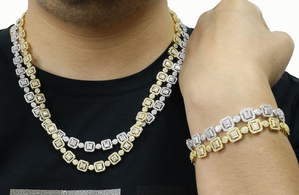 Baguette and Cluster Link CZ Iced Bling Chain Yellow Gold 20" HipHopBling