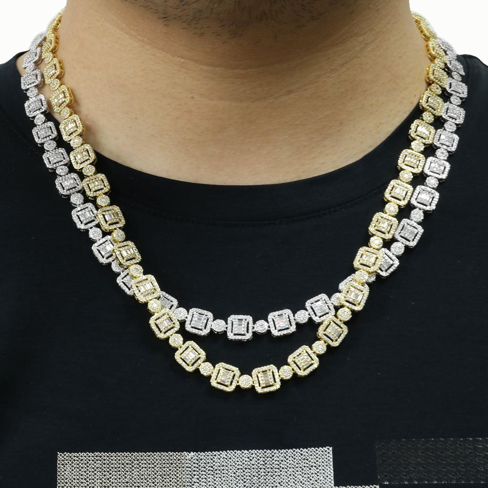 Baguette and Cluster Link CZ Iced Bling Chain Yellow Gold 20" HipHopBling
