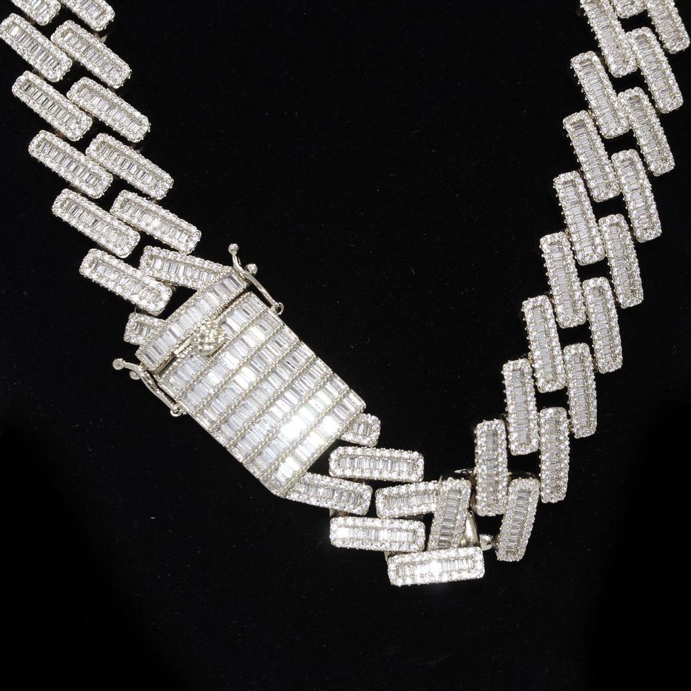 Baguette Bar Cuban CZ Hip Hop Bling Bling Chain White Gold 18" HipHopBling