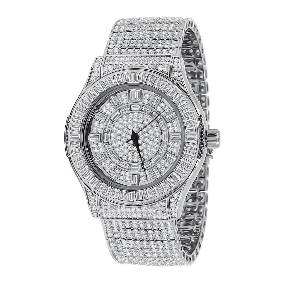 Baguette Bezel 10 Row CZ Band Iced Out Watch HipHopBling