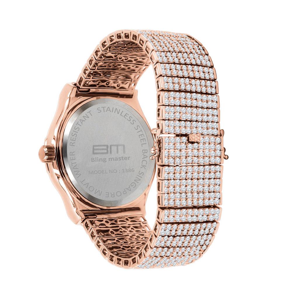 Baguette Bezel 10 Row CZ Band Iced Out Watch White Gold HipHopBling