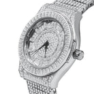Baguette Bezel 10 Row CZ Band Iced Out Watch White Gold HipHopBling
