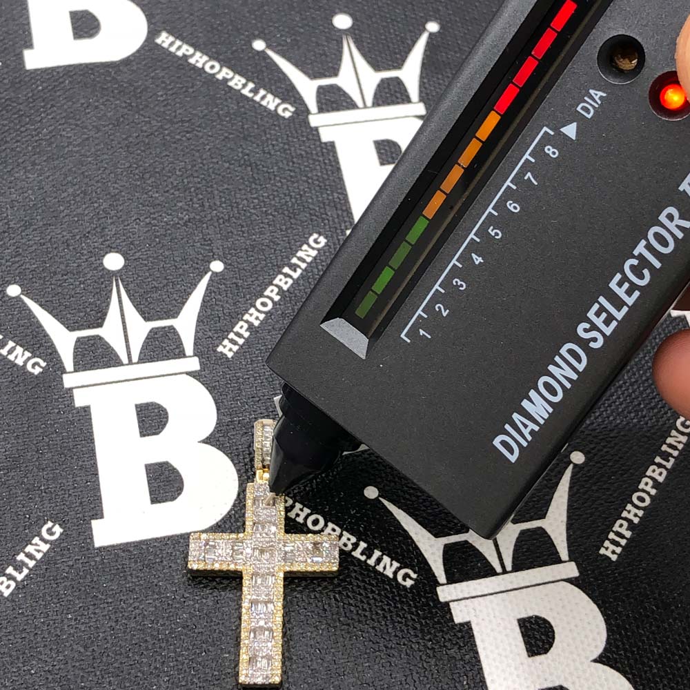 Baguette Block Cross Diamond Pendant 1.05cttw 10K Yellow Gold HipHopBling