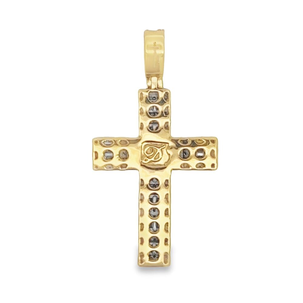 Baguette Block Cross Diamond Pendant 1.10cttw 14K Yellow Gold HipHopBling