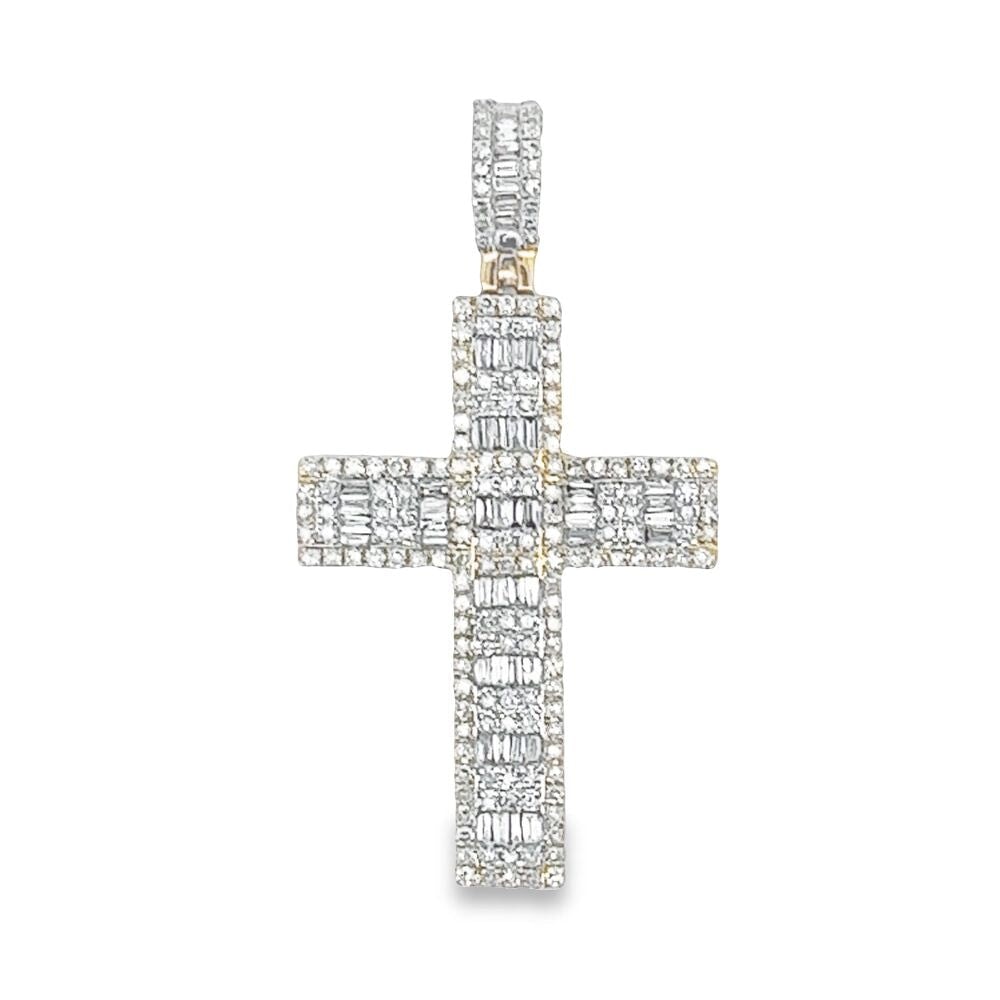 Baguette Block Cross Diamond Pendant 1.10cttw 14K Yellow Gold HipHopBling