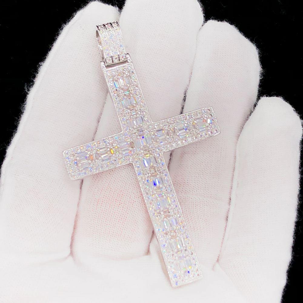 Baguette Block Cross Iced Out Hip Hop Pendant Yellow Gold HipHopBling