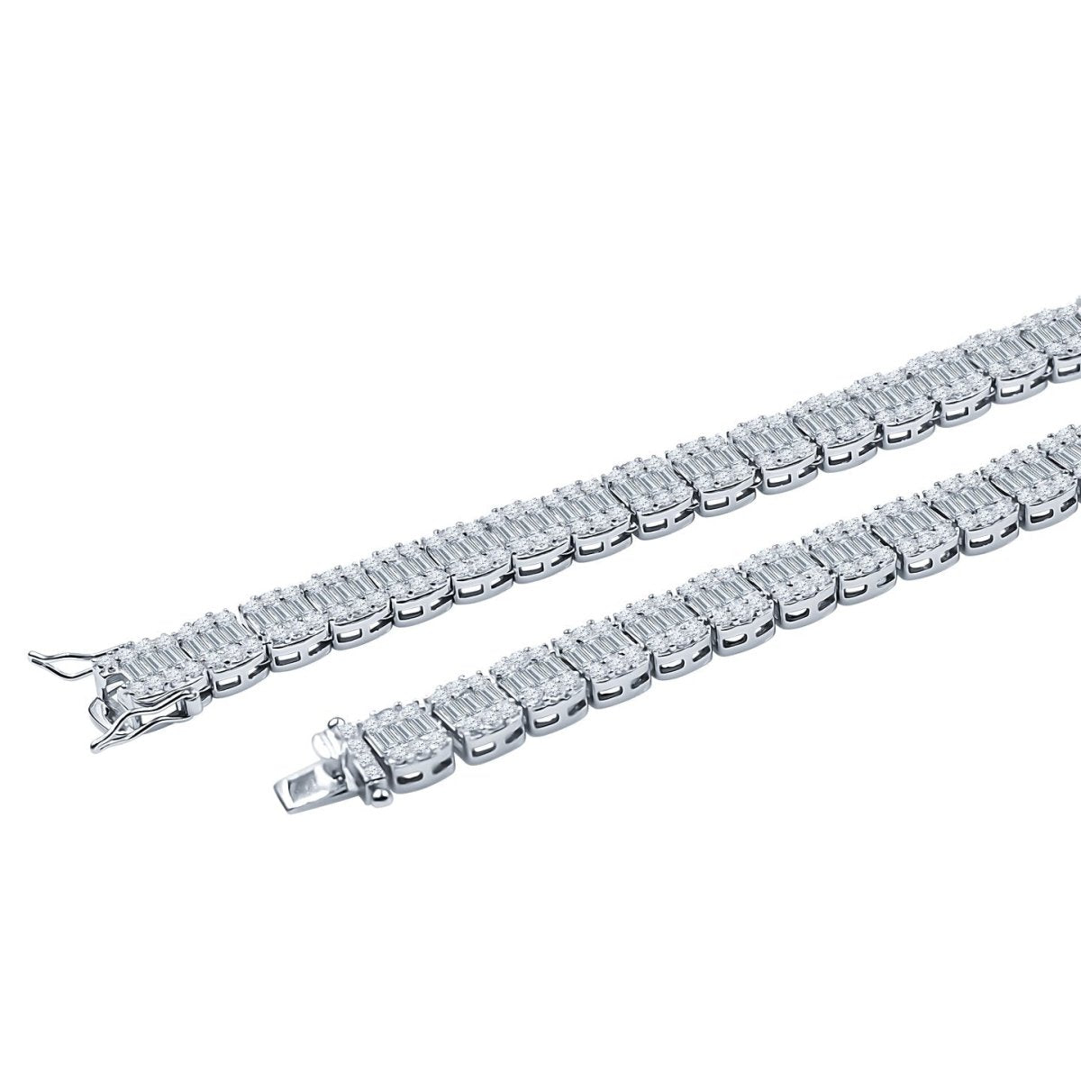 Baguette Center Link CZ Iced out Chain .925 Sterling Silver 20" HipHopBling