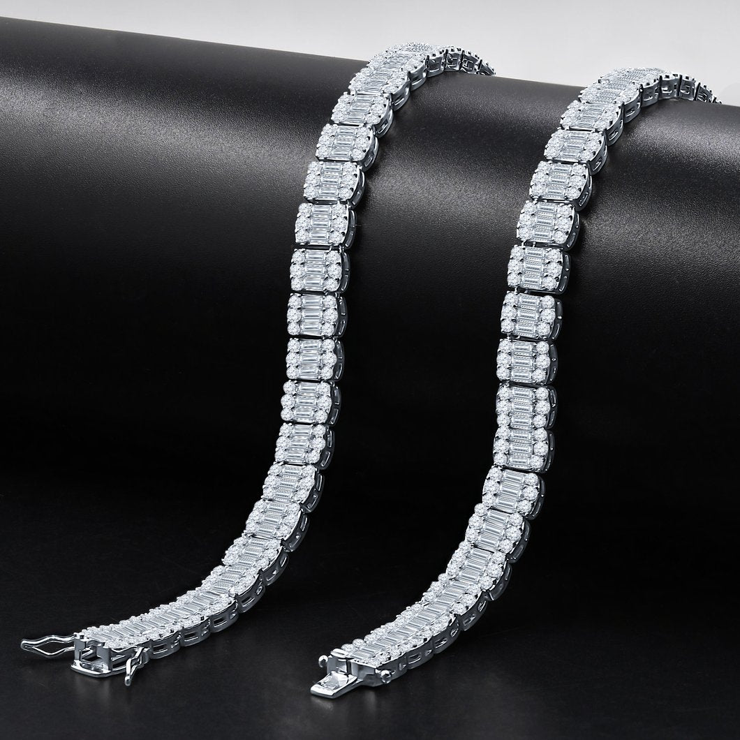Baguette Center Link CZ Iced out Chain .925 Sterling Silver 20" HipHopBling