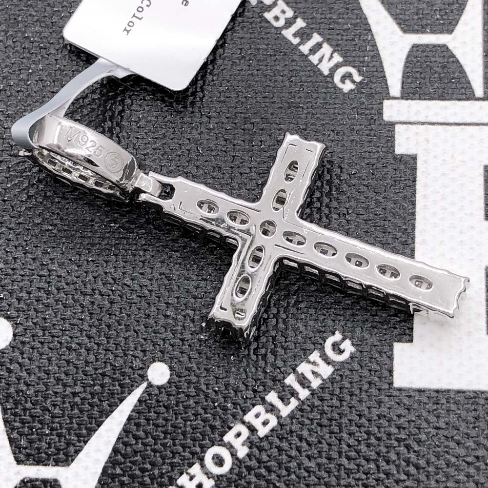 Baguette Chunky Cross VVS Moissanite Pendant 2.41cttw .925 Sterling Silver HipHopBling