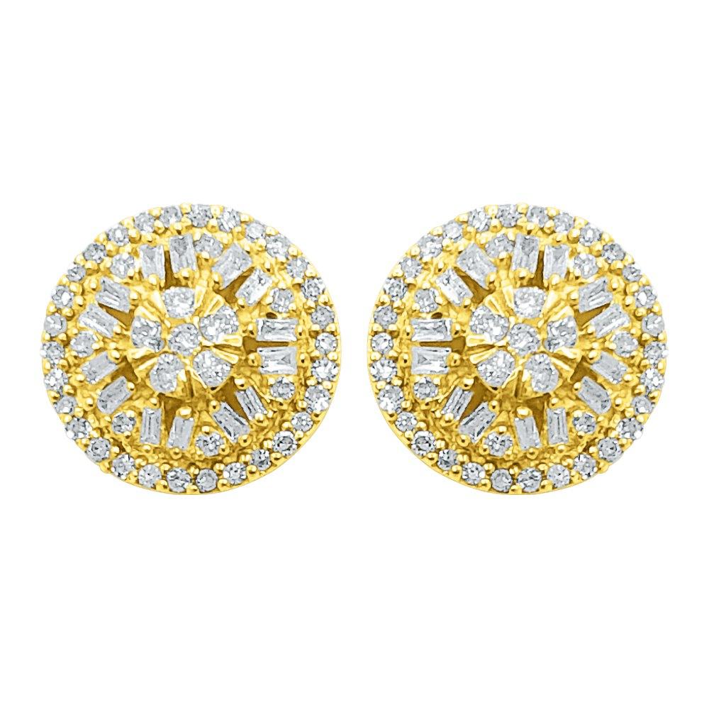 Baguette Circle Star Diamond Earrings .52cttw 10K Yellow Gold HipHopBling