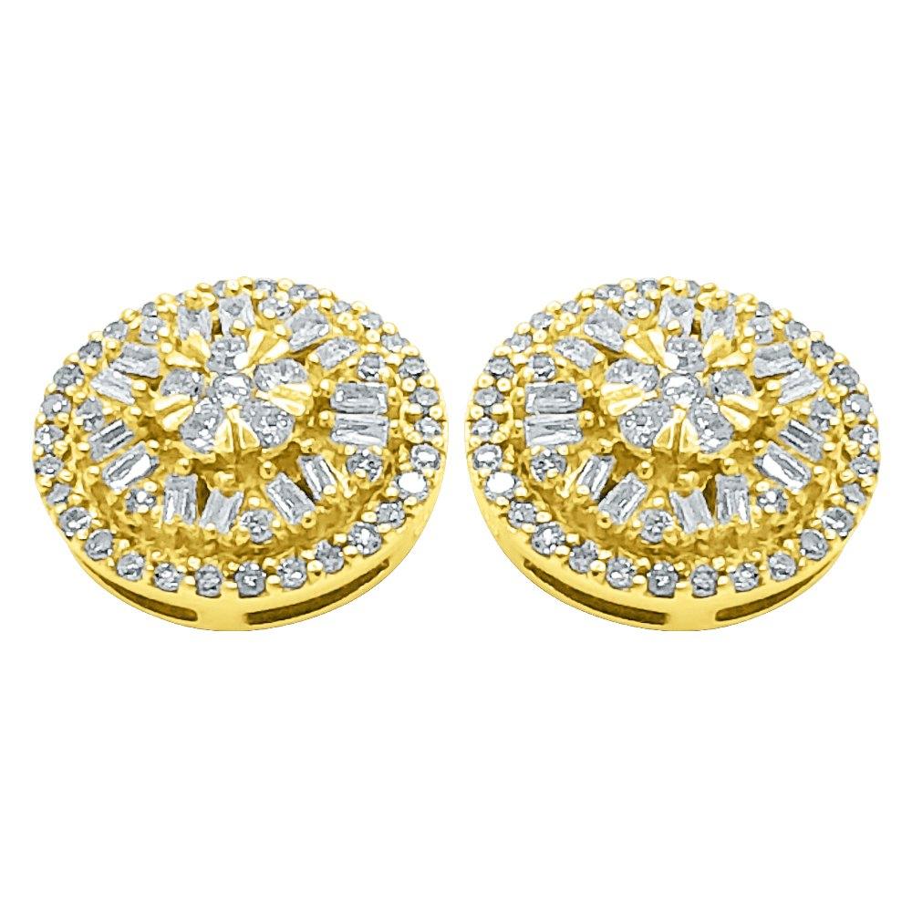 Baguette Circle Star Diamond Earrings .52cttw 10K Yellow Gold HipHopBling