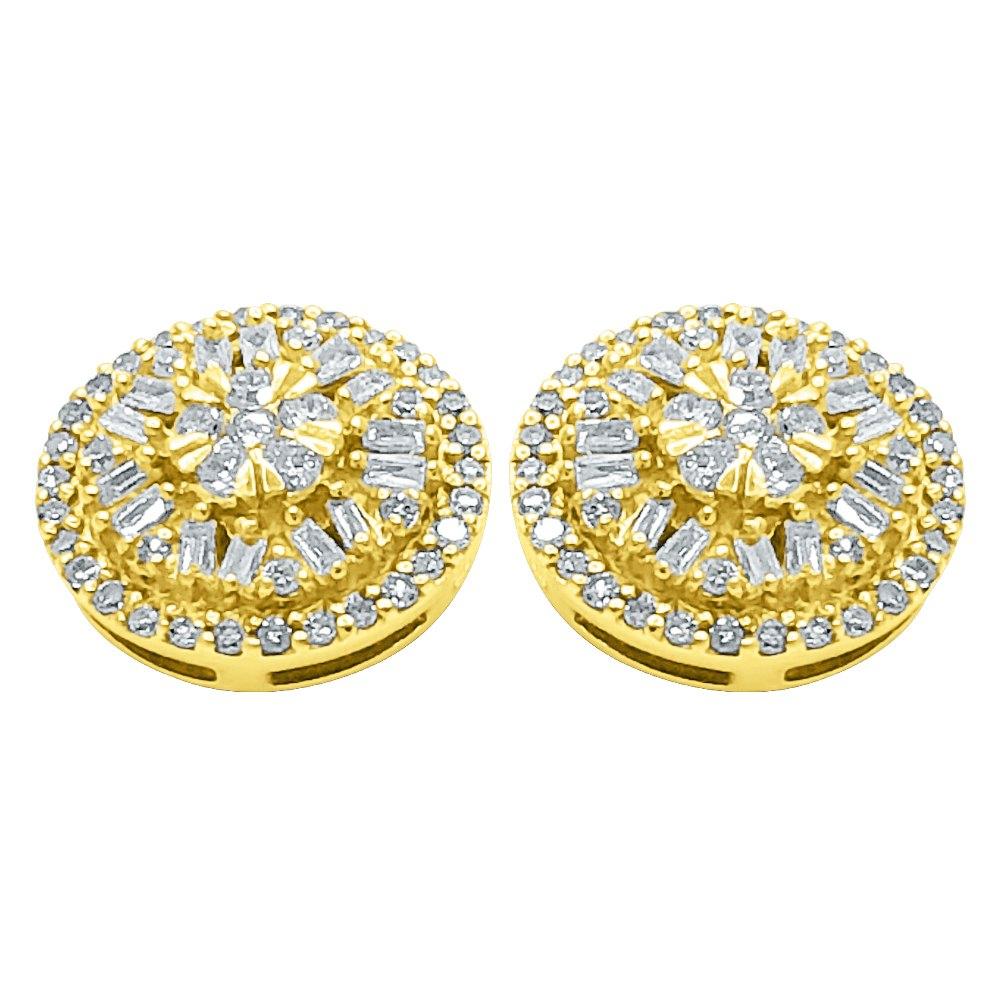 Baguette Circle Star Diamond Earrings .52cttw 10K Yellow Gold HipHopBling