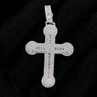 Baguette Circle Tip Cross VVS CZ Hip Hop Bling Bling Pendant White Gold HipHopBling