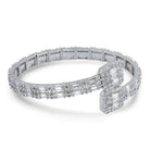 Baguette Cluster Bangle CZ Iced Out Hip Hop Bracelet White Gold 8" HipHopBling