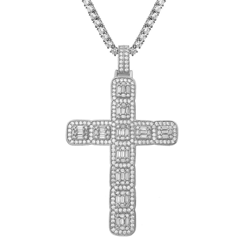 Baguette Cluster Cross Bling Pendant in White / Yellow Gold White Gold HipHopBling