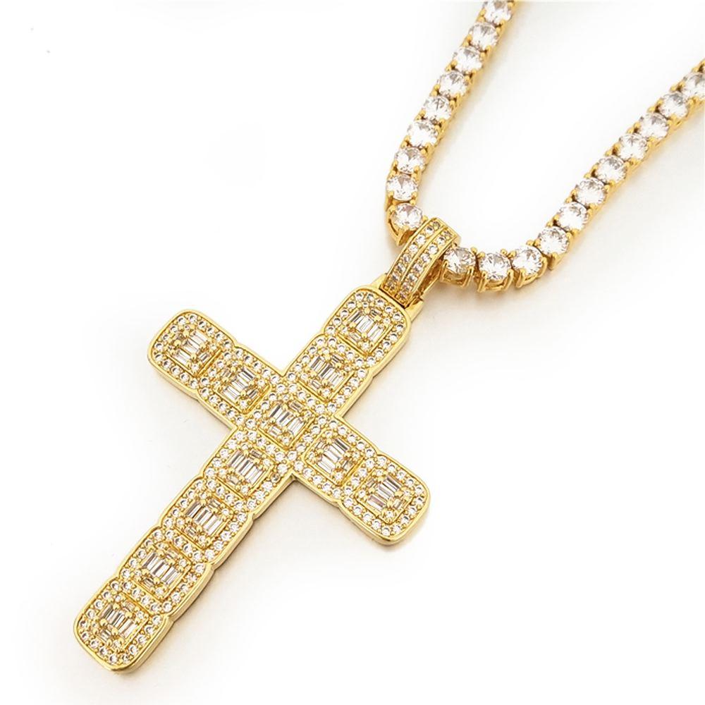 Baguette Cluster Cross Bling Pendant in White / Yellow Gold Yellow Gold HipHopBling