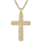 Baguette Cluster Cross Bling Pendant in White / Yellow Gold Yellow Gold HipHopBling