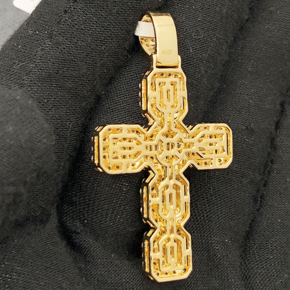 Baguette Cluster Cushion Cross 2.82cttw Diamond Pendant 10K Yellow Gold HipHopBling
