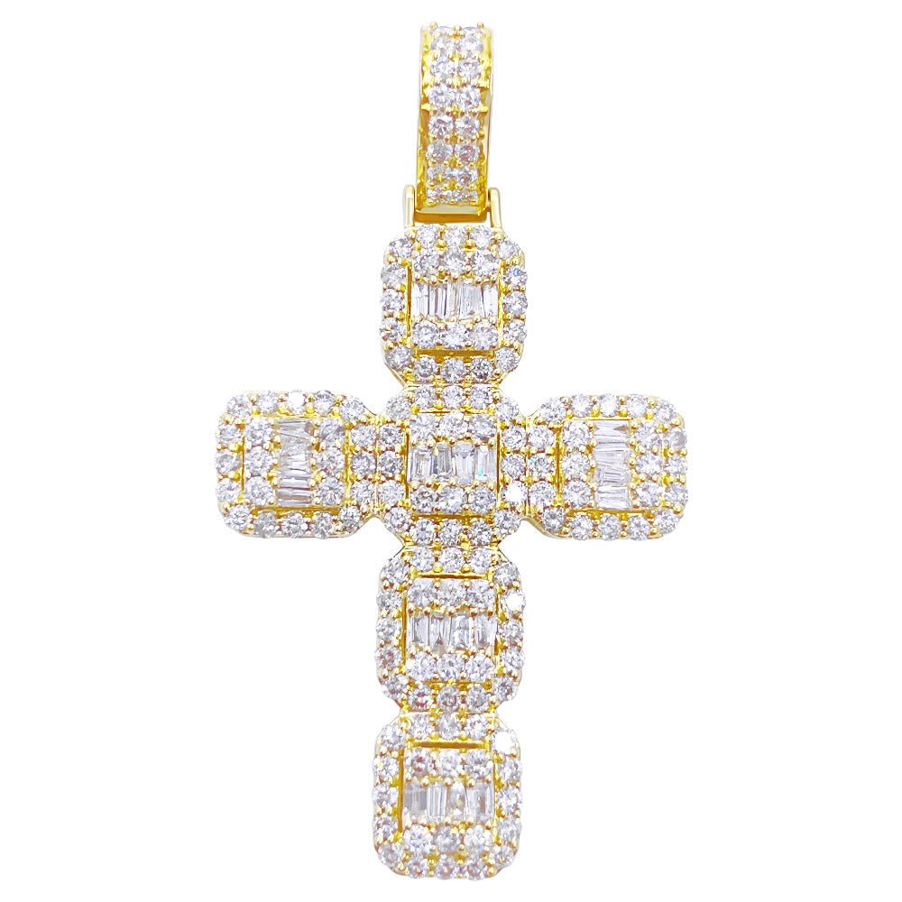 Baguette Cluster Cushion Cross 2.82cttw Diamond Pendant 10K Yellow Gold HipHopBling