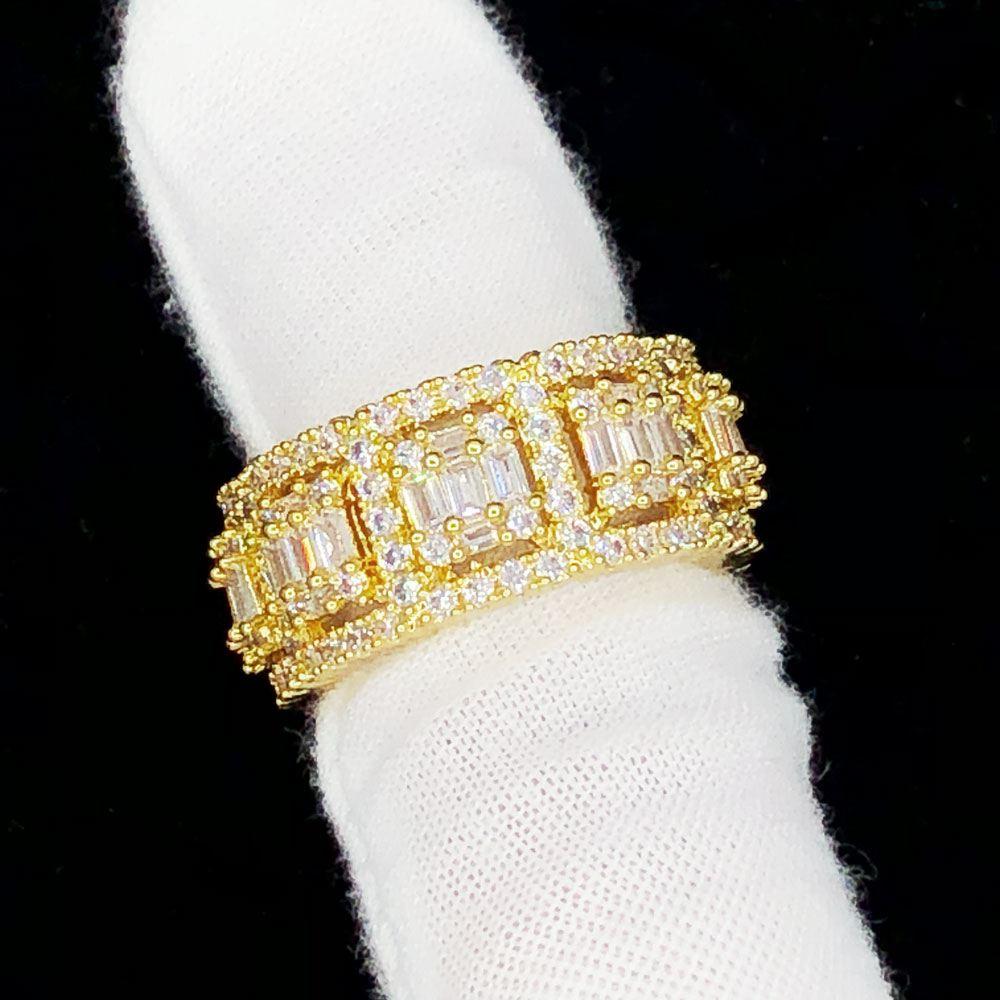 Baguette Cluster CZ Eternity Band Hip Hop Ring White Gold 7 HipHopBling
