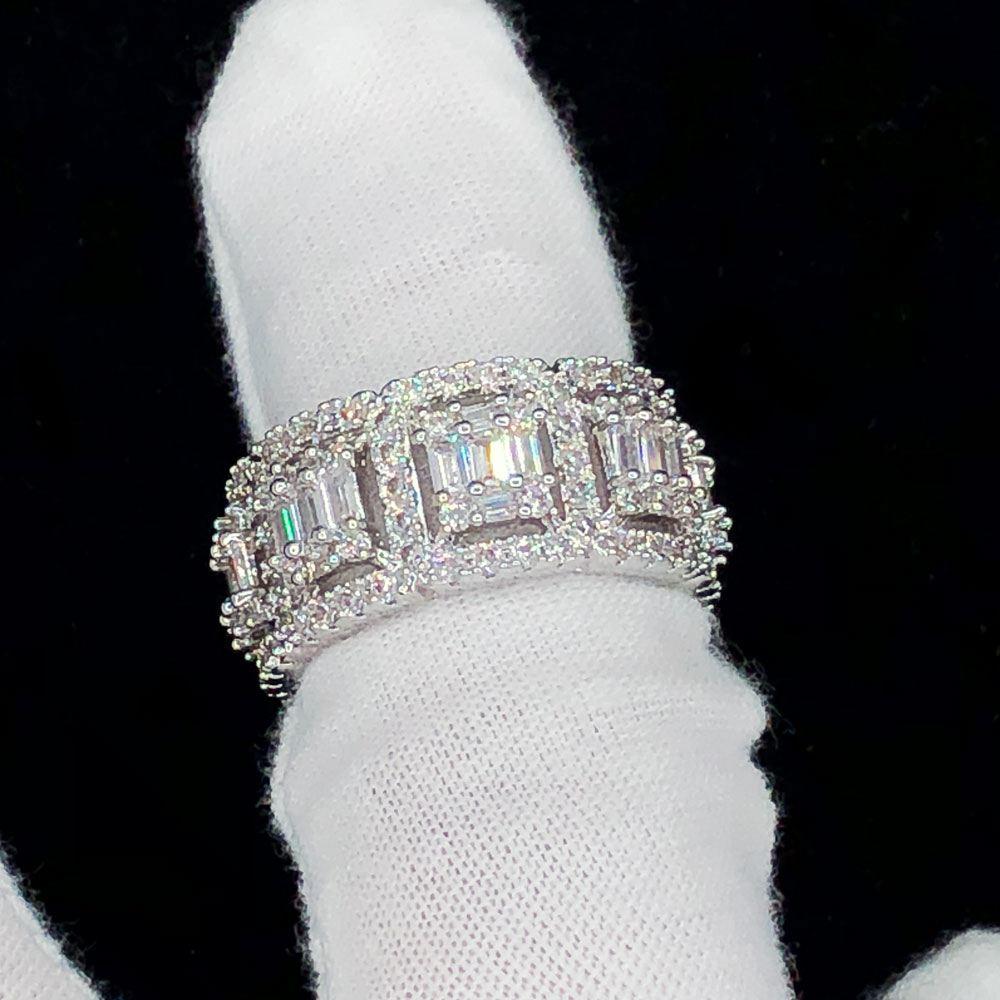 Baguette Cluster CZ Eternity Band Hip Hop Ring White Gold 7 HipHopBling