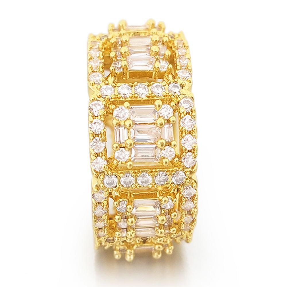 Baguette Cluster CZ Eternity Band Hip Hop Ring Yellow Gold 7 HipHopBling
