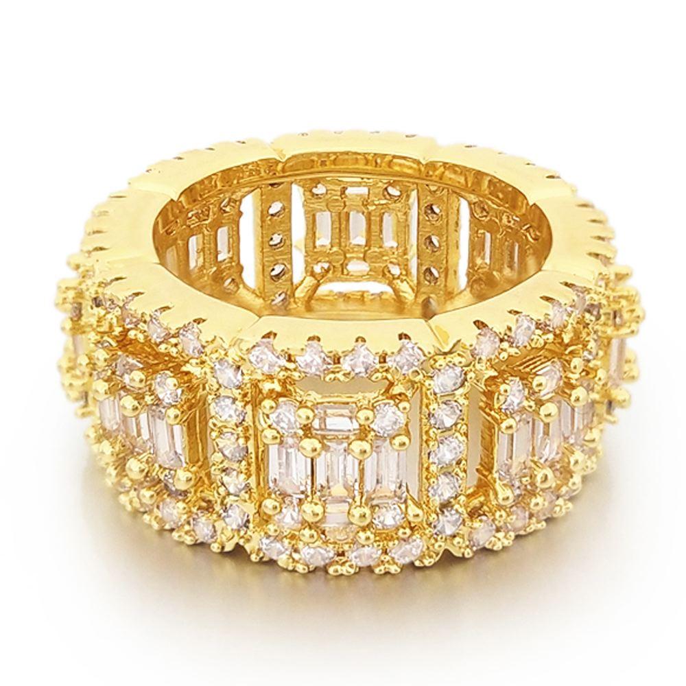 Baguette Cluster CZ Eternity Band Hip Hop Ring Yellow Gold 7 HipHopBling