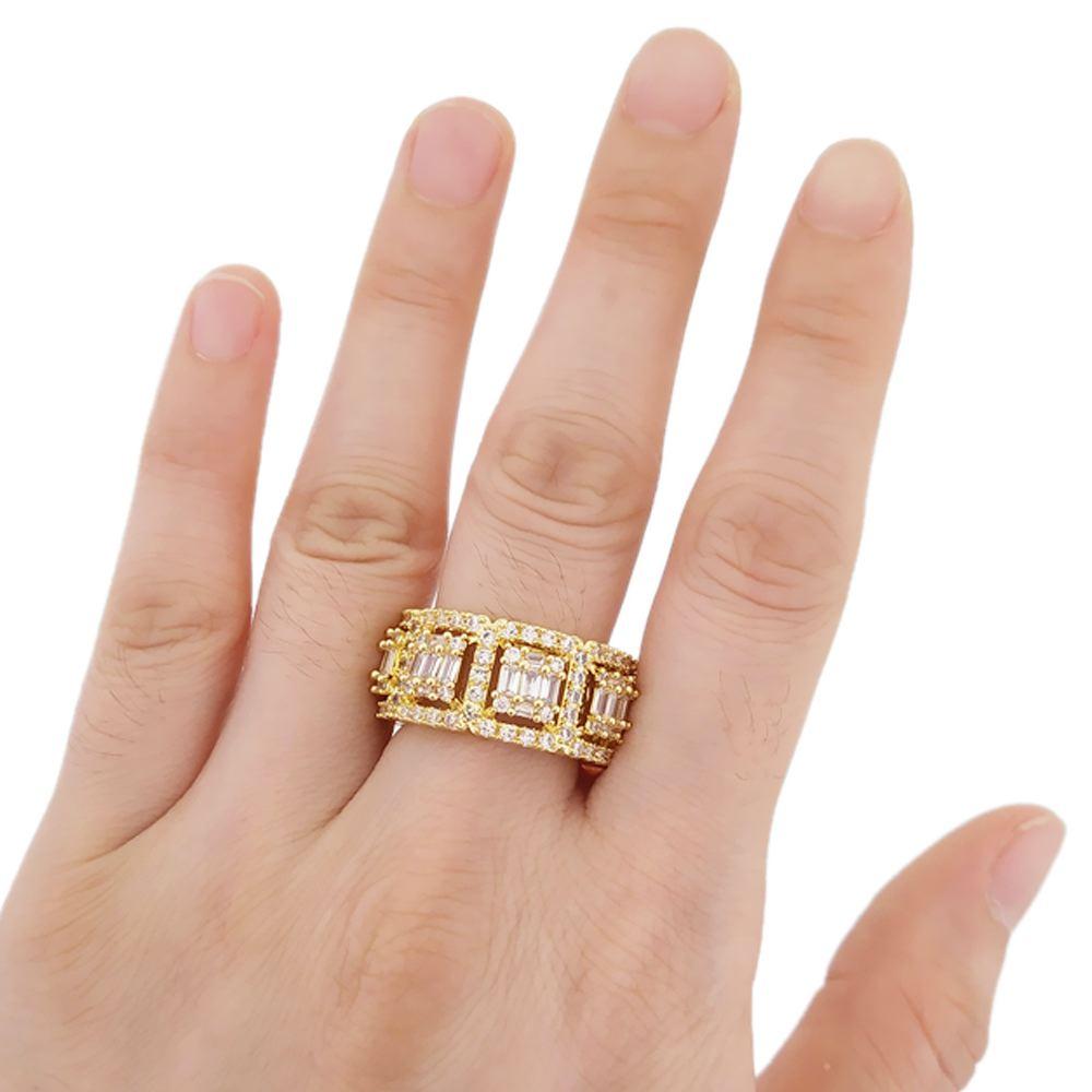 Baguette Cluster CZ Eternity Band Hip Hop Ring Yellow Gold 7 HipHopBling