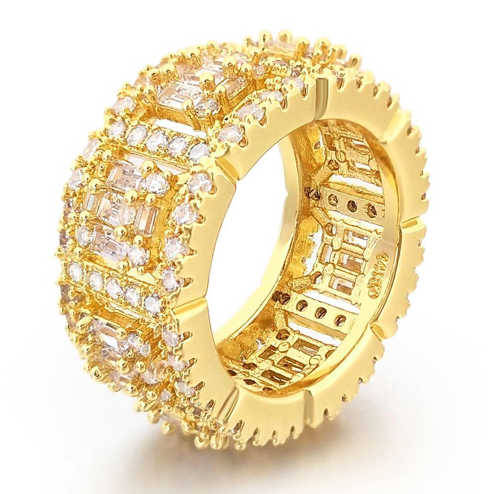 Baguette Cluster CZ Eternity Band Hip Hop Ring Yellow Gold 7 HipHopBling