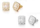 Baguette Cluster CZ Iced Out Earrings .925 Silver White Gold HipHopBling