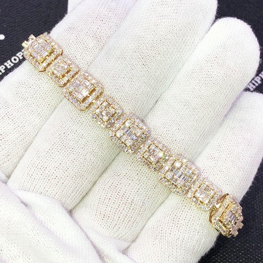 Baguette Cluster Diamond Iced Out Bracelet 6.95 Carats 10K Yellow Gold HipHopBling