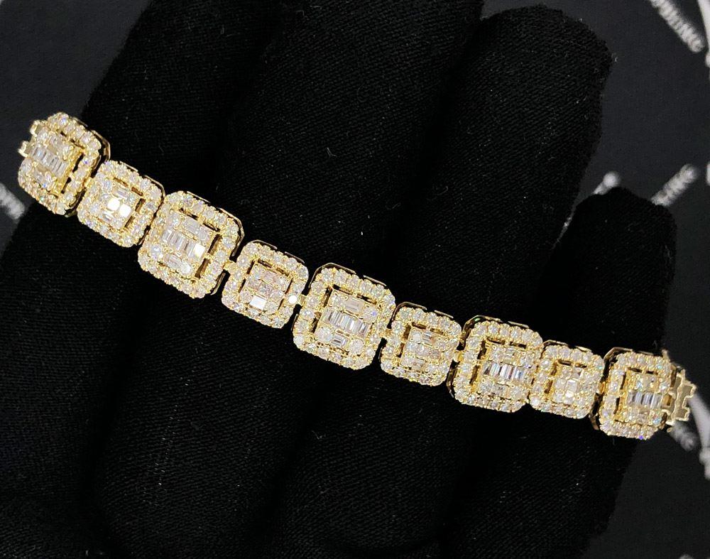 Baguette Cluster Diamond Iced Out Bracelet 6.95 Carats 10K Yellow Gold HipHopBling