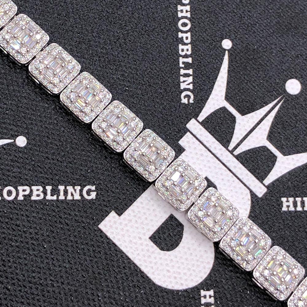 Baguette Cluster Moissanite Bracelet Iced Out .925 Sterling Silver 8" Bracelet HipHopBling