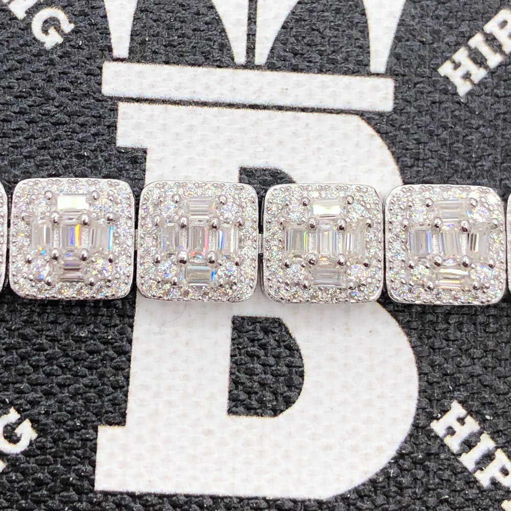 Baguette Cluster Moissanite Bracelet Iced Out .925 Sterling Silver 8" Bracelet HipHopBling