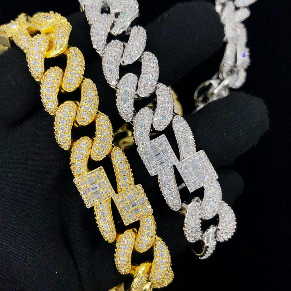 Baguette Cluster & Pave Cuban Bling Bling CZ Iced Out Chain White Gold 18" HipHopBling