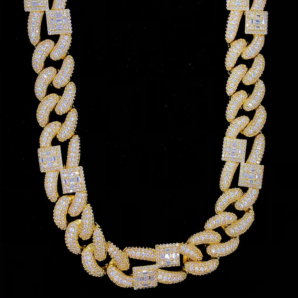 Baguette Cluster & Pave Cuban Bling Bling CZ Iced Out Chain Yellow Gold 18" HipHopBling