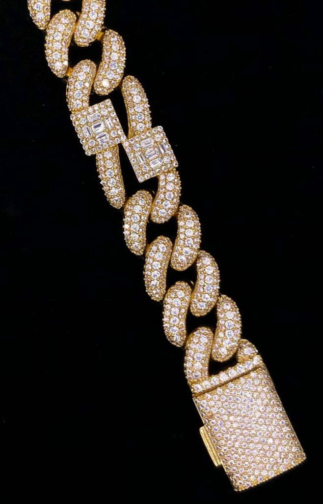 Baguette Cluster & Pave Cuban CZ Iced Out Hip Hop Bracelet White Gold 8" HipHopBling