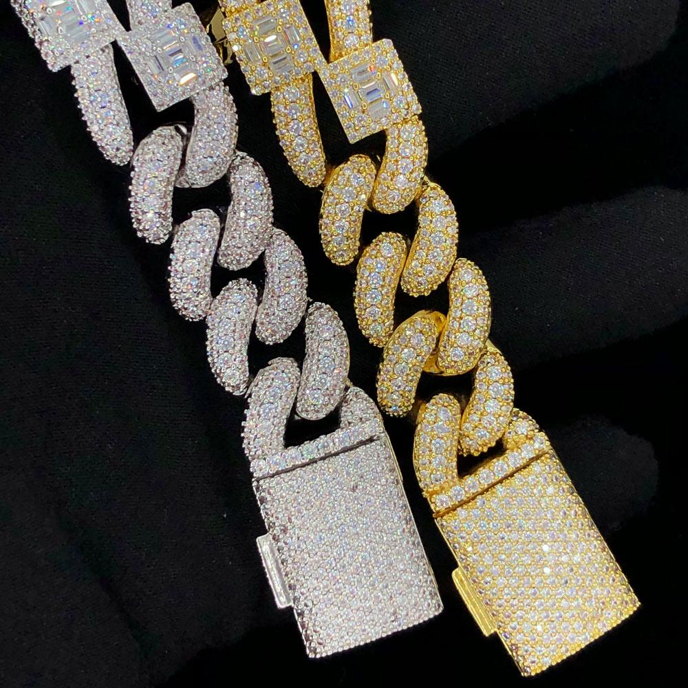 Baguette Cluster & Pave Cuban CZ Iced Out Hip Hop Bracelet White Gold 8" HipHopBling