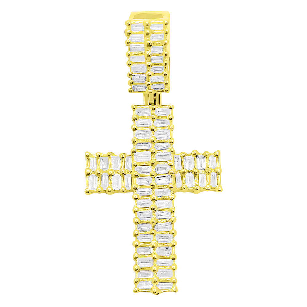 Baguette Cross Diamond Pendant .42cttw 10K Yellow Gold HipHopBling