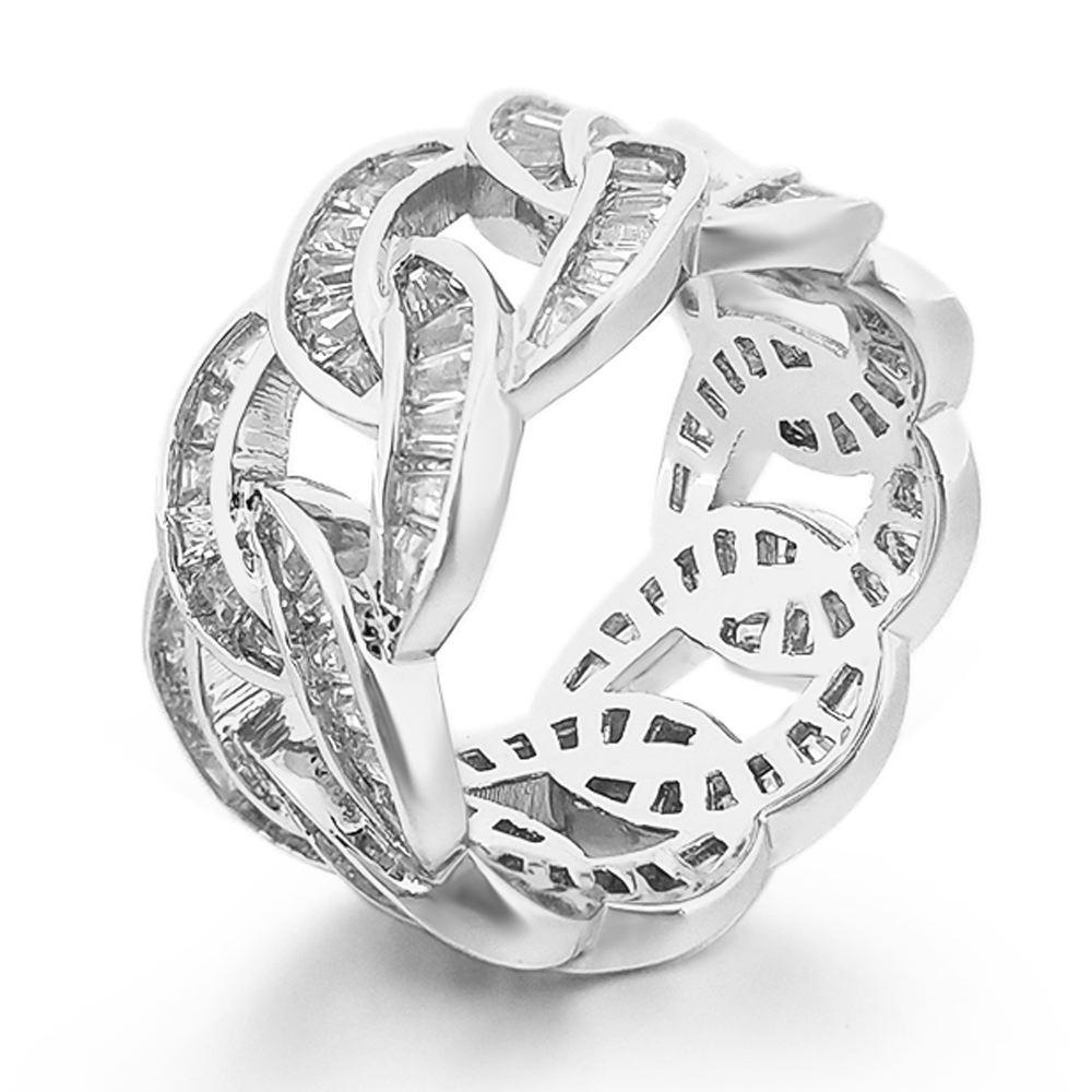 Baguette Cuban CZ Eternity Band Hip Hop Ring White Gold 7 HipHopBling