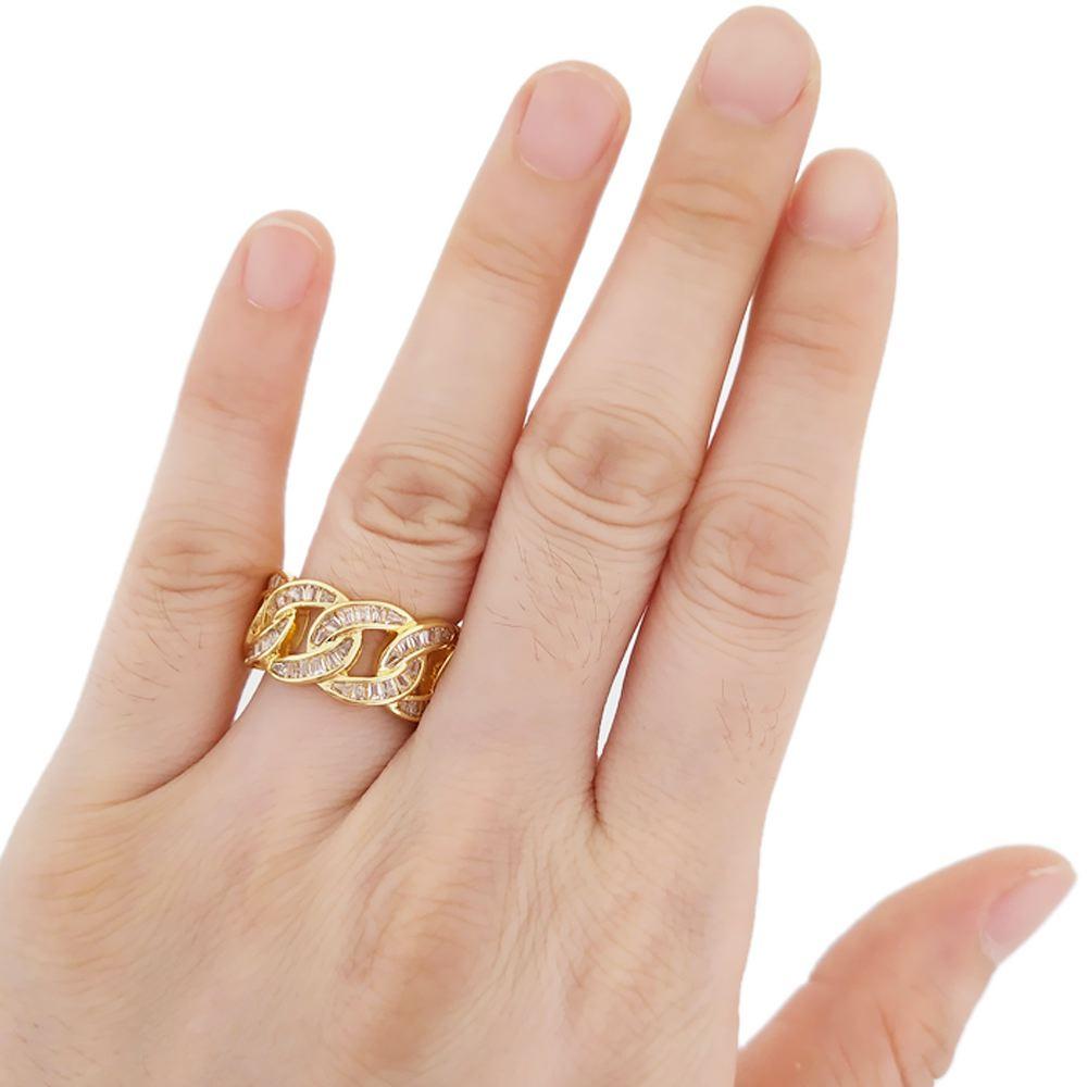 Baguette Cuban CZ Eternity Band Hip Hop Ring Yellow Gold 7 HipHopBling
