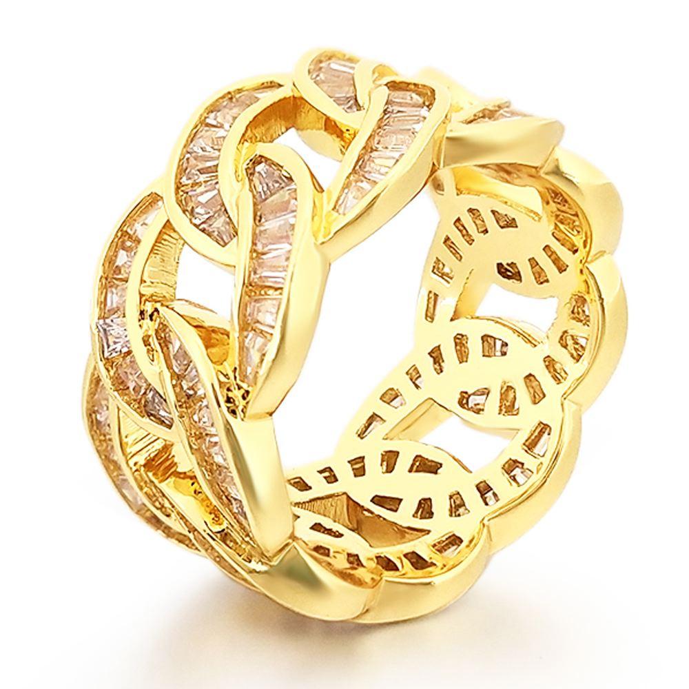Baguette Cuban CZ Eternity Band Hip Hop Ring Yellow Gold 7 HipHopBling