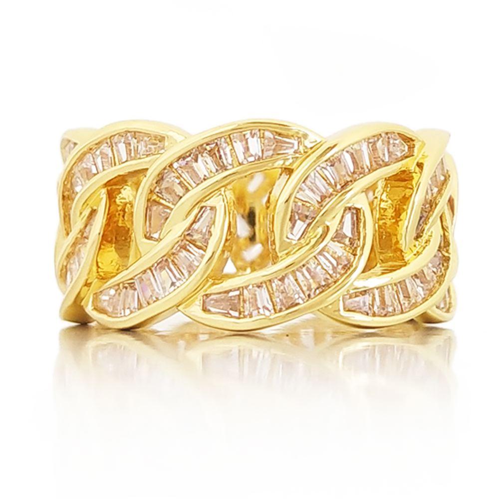 Baguette Cuban CZ Eternity Band Hip Hop Ring Yellow Gold 7 HipHopBling