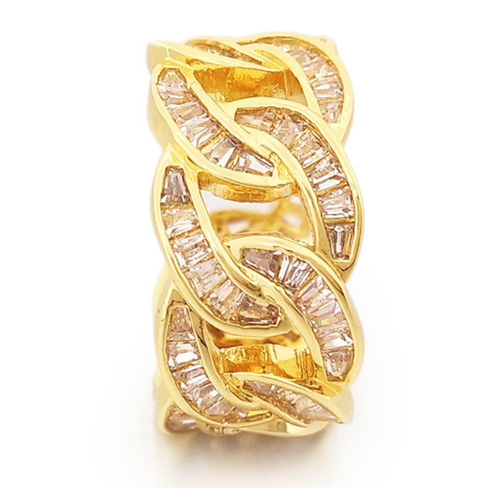 Baguette Cuban CZ Eternity Band Hip Hop Ring Yellow Gold 7 HipHopBling