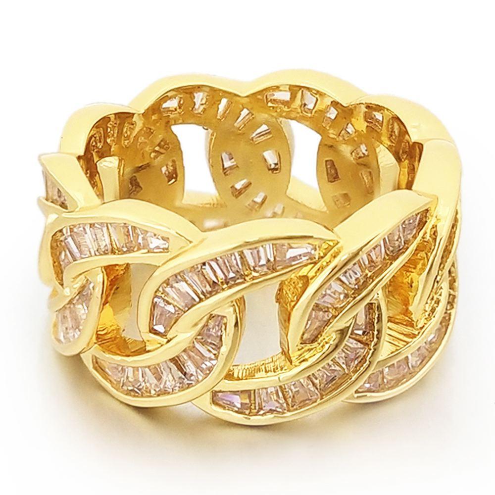 Baguette Cuban CZ Eternity Band Hip Hop Ring Yellow Gold 7 HipHopBling