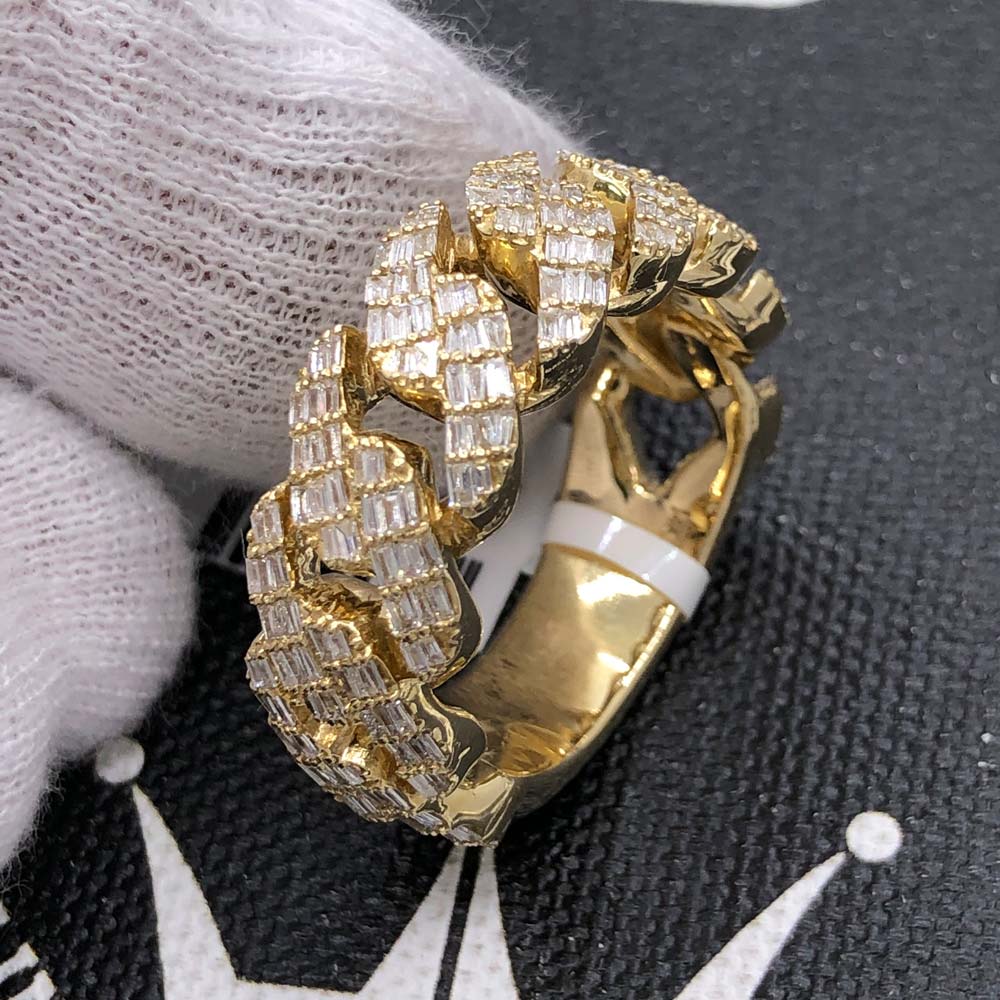 Baguette Cuban Link Diamond Ring .99cttw 14K Yellow Gold HipHopBling