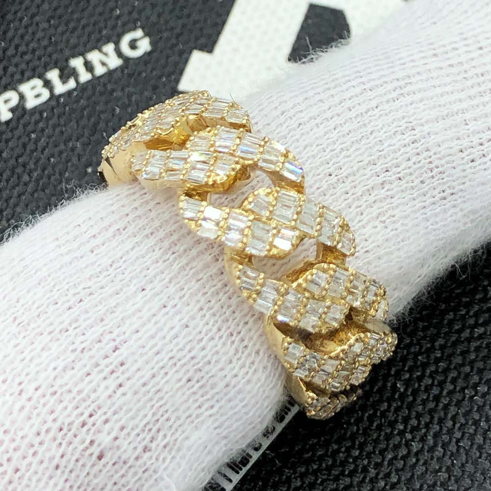 Baguette Cuban Link Diamond Ring .99cttw 14K Yellow Gold HipHopBling