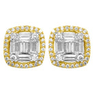 Baguette Cushion Cluster Diamond Earrings .80cttw 10K Yellow Gold HipHopBling