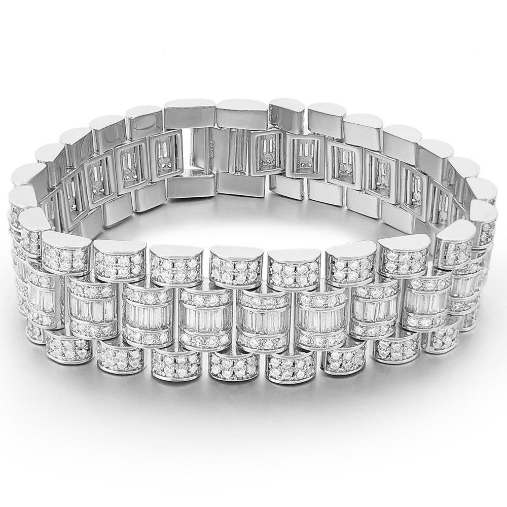 Baguette Custom President Bling Bling Bracelet White Gold 7" HipHopBling